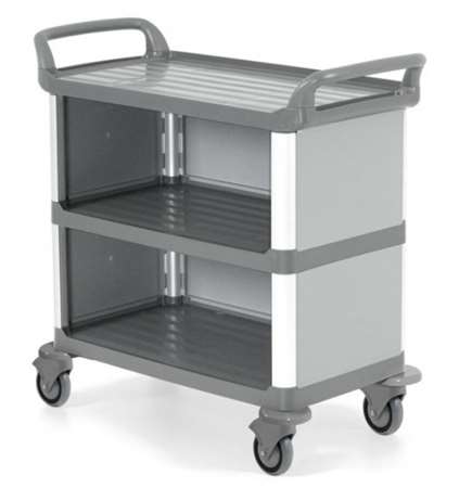 Image de Chariot de service fermé Gris 3 plateaux; roues en 125mm
