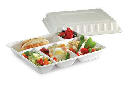 Image de Plateau repas 5 compartiments blanc bagasse