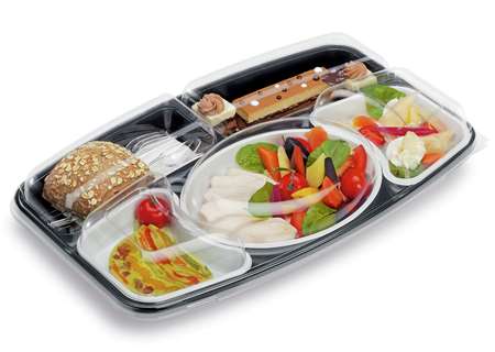 Image de Kit plateau repas 5 comp. Fond rouge - Eléments Blanc
